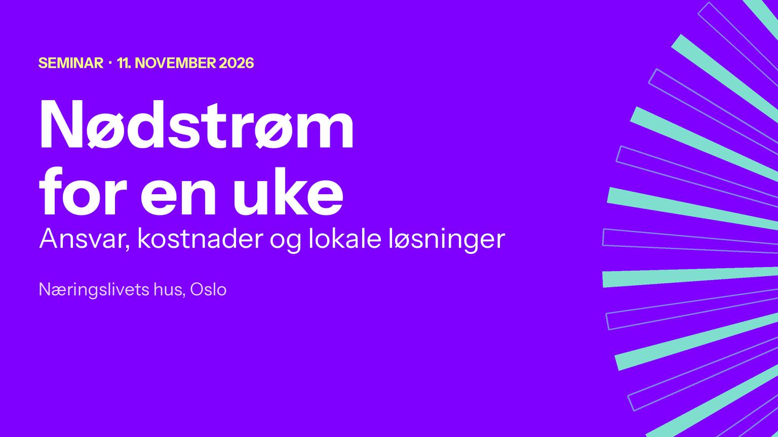 Nødstrøm for en uke - ansvar, kostnader og lokale løsninger