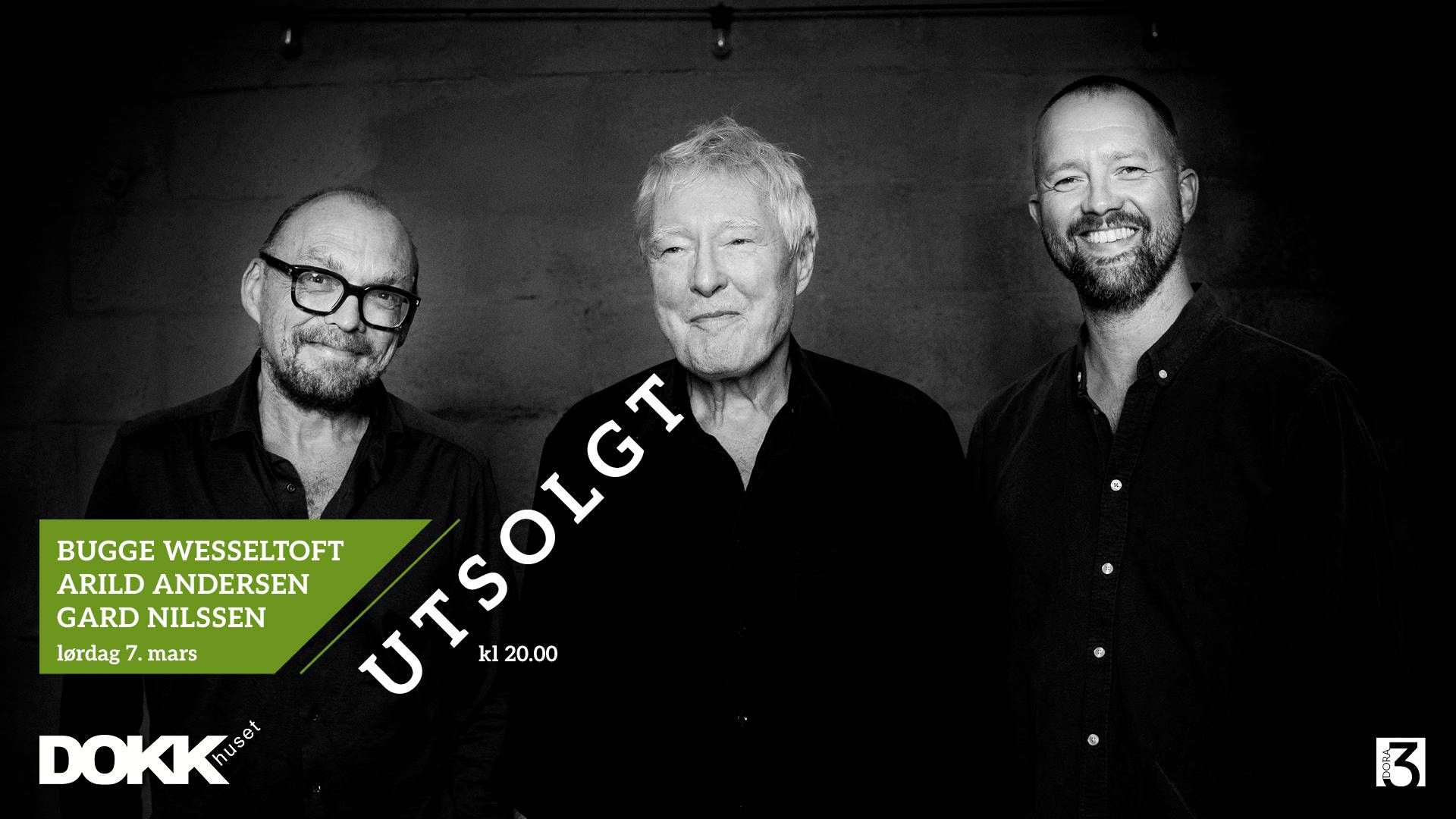 Bilde for arrangement Utsolgt// 7/3 kveld:  Bugge, Arild og Gard på Dokkhuset