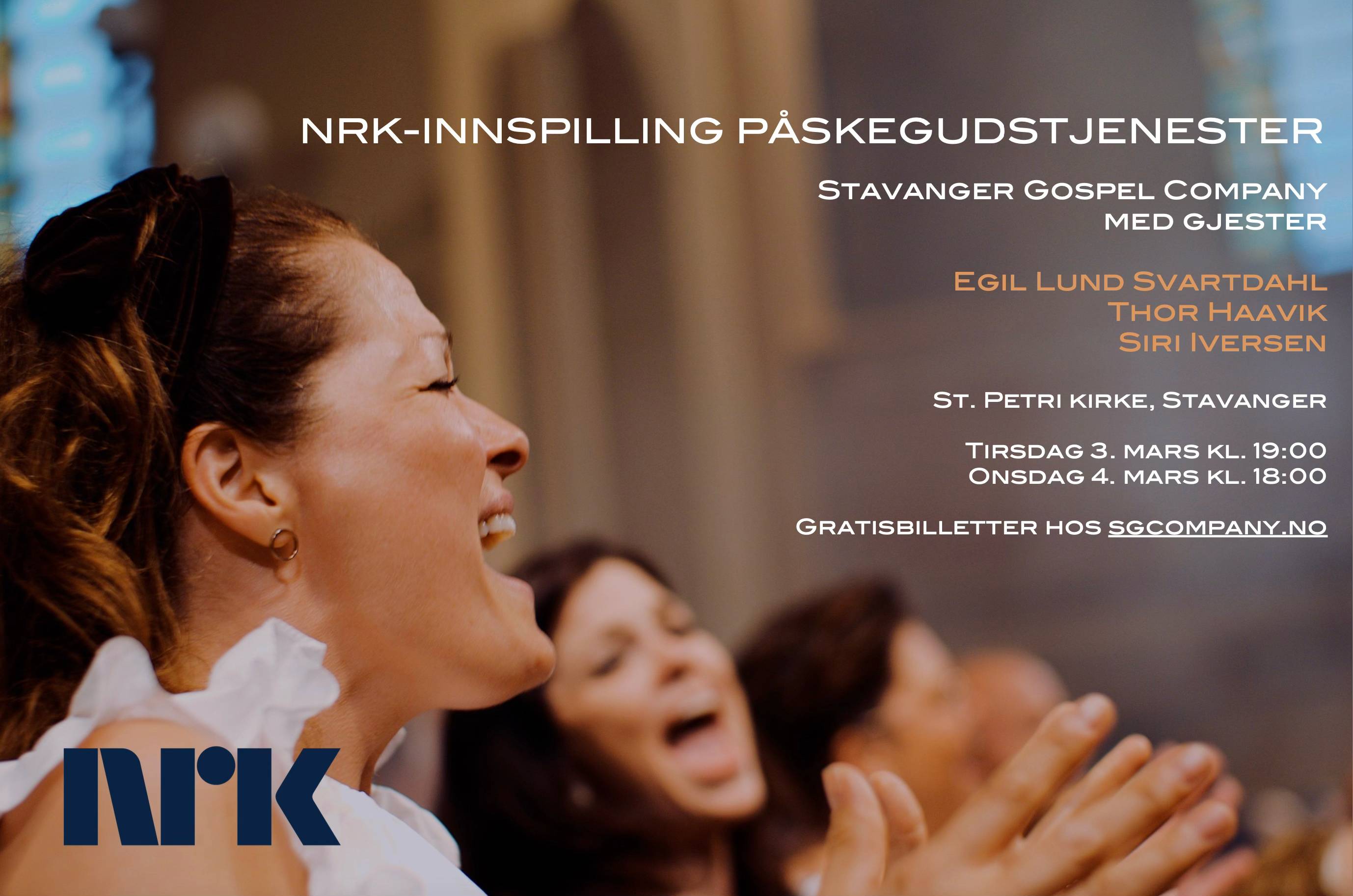 Bilde for arrangement Innspilling Palmesøndaggudstjeneste for NRK. SGCompany og Egil Svartdahl